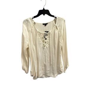 Ella Moss cream lace up blouse size large new with tags